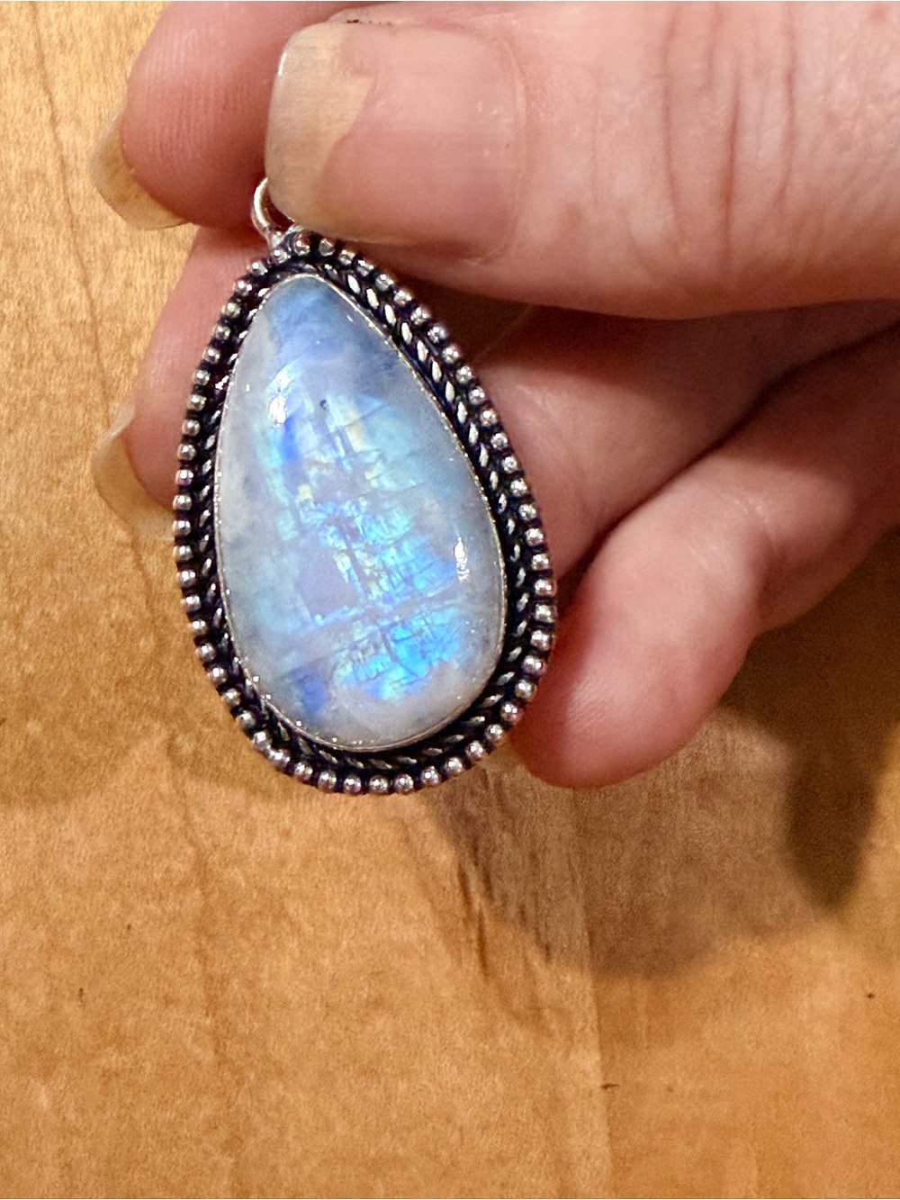 Gorgeous Teardrop Rainbow Moonstone Pendant - 925 Plated/Stamped
